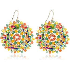 Multi Crystal Glass Bead Dangle Drop Statement Beaded Trendy Earrings For Women